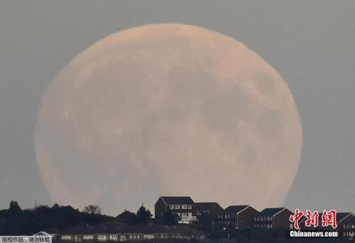 资料图：当地时间2015年9月27日，英国南部城市布莱顿，一轮巨大的“超级血月”当空悬挂。